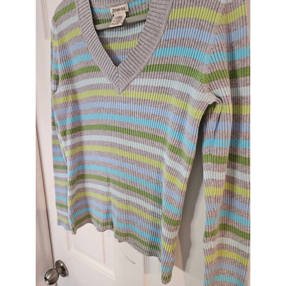 Vintage st johns bay Womens y2k stripe v neck rib knit sweater 261 large - Picture 3 of 6